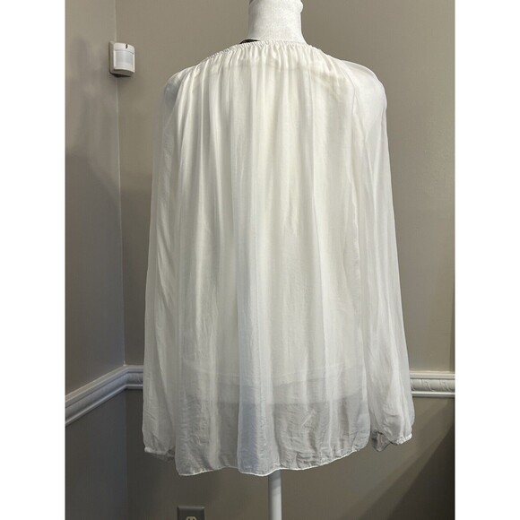 Viola Borghi Women's Silk Tunic Blouse Embroidered Flower Long Sleeve Size S - Picture 4 of 10